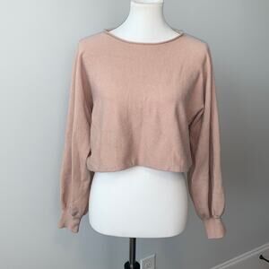 On Twelfth Tan Crew Neck Cropped Long Sleeve Sweater Women's Sz Medium